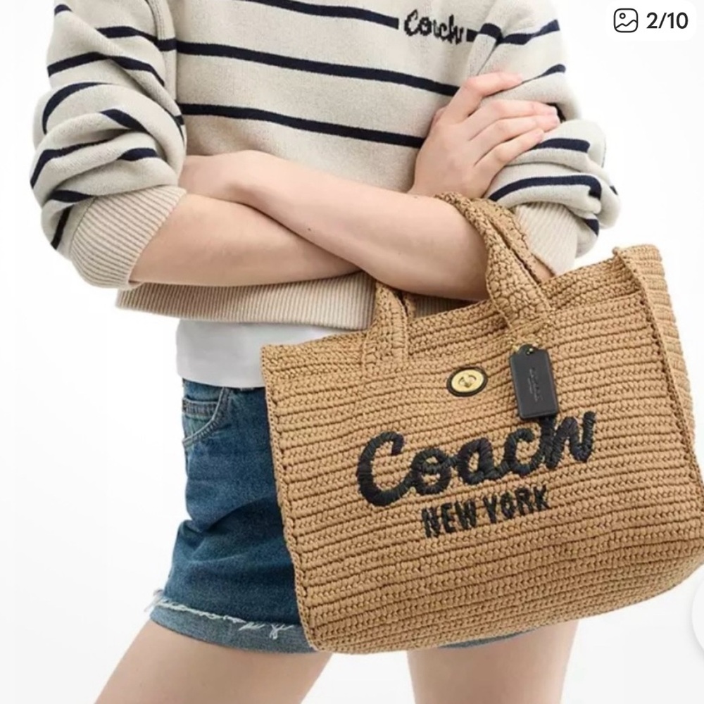 Coach Natural Woven Tote with Black Accents - Picture 2 of 7